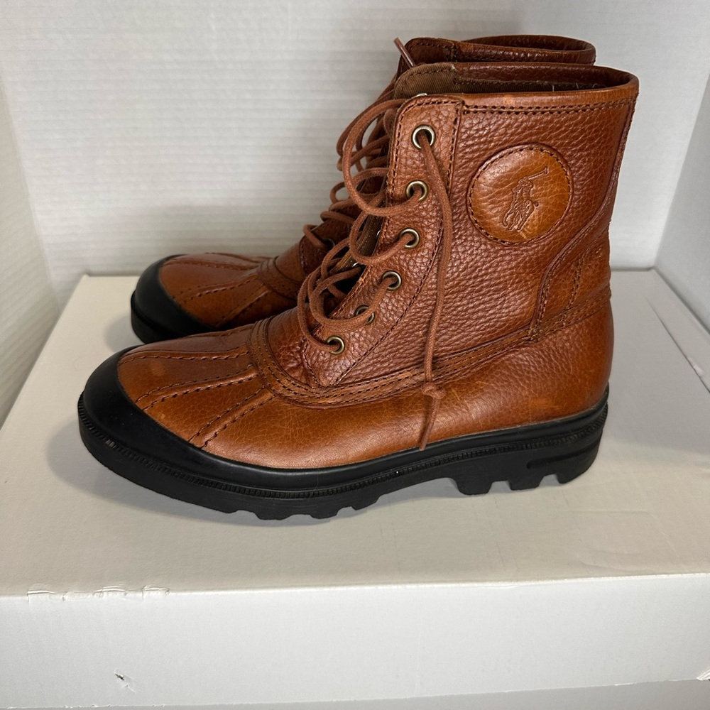 Polo Ralph Lauren Udel Dark Brown Leather Duck Boots Mens Size 7D - Picture 5 of 11